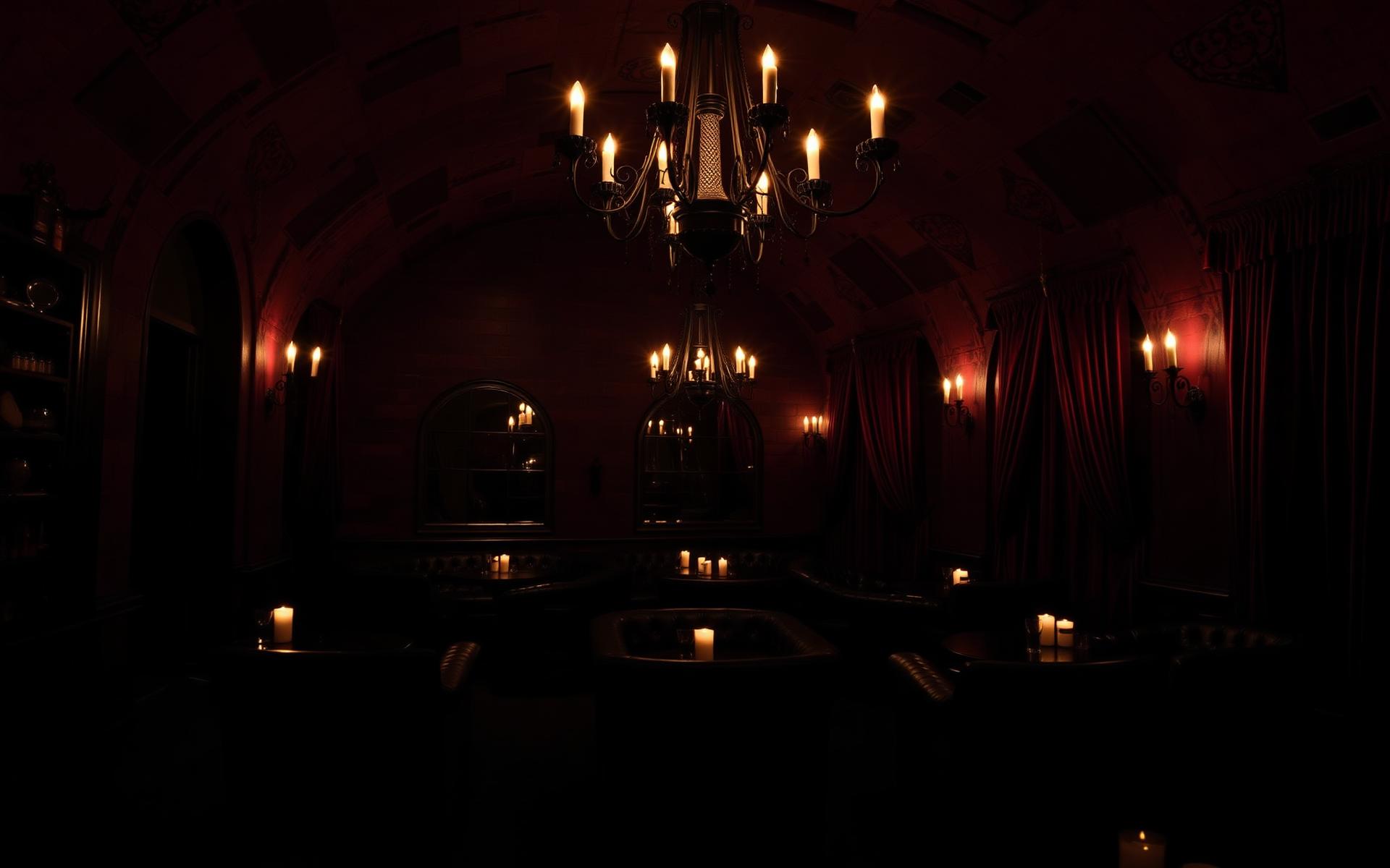 The Obsidian Chamber interior — candlelit vaulted dungeon